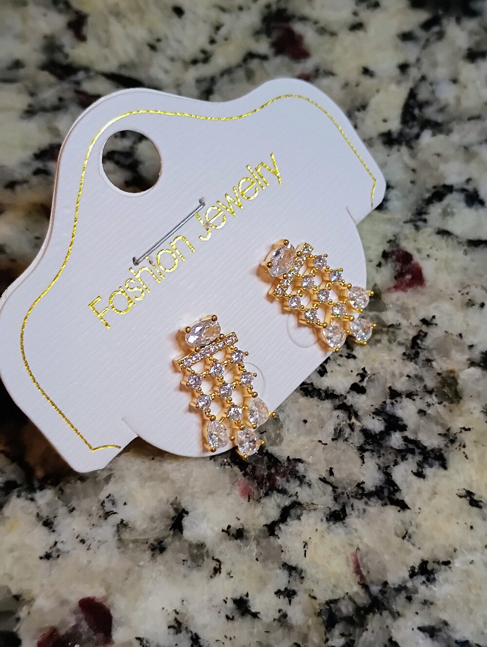 New Fashion Jewelry Gold and White Crystal Cascade Earrings